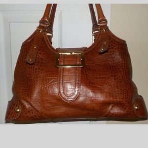 Brown Croco Embossed leather shoulder tote purse